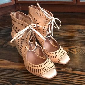 Lace up, nude, wedges, size 8.5- Jeffery Campbell